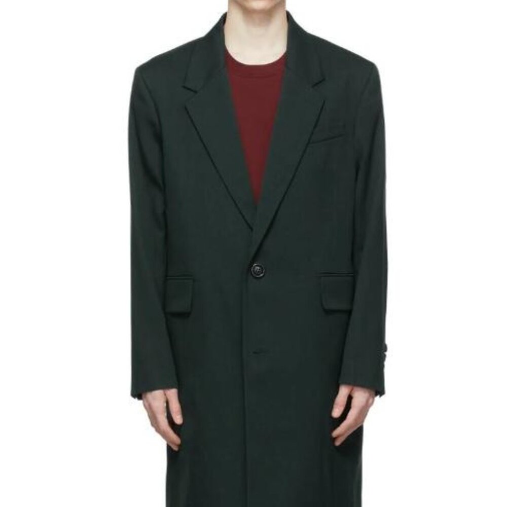 BNWT SS22 AMI DARK GREEN WOOL GABARDINE COAT 50